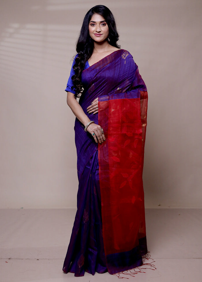 Purple Handloom Matka Pure Silk Saree With Blouse Piece