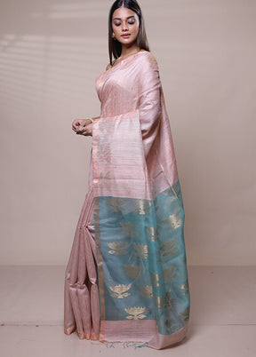 Pink Handloom Matka Pure Silk Saree With Blouse Piece