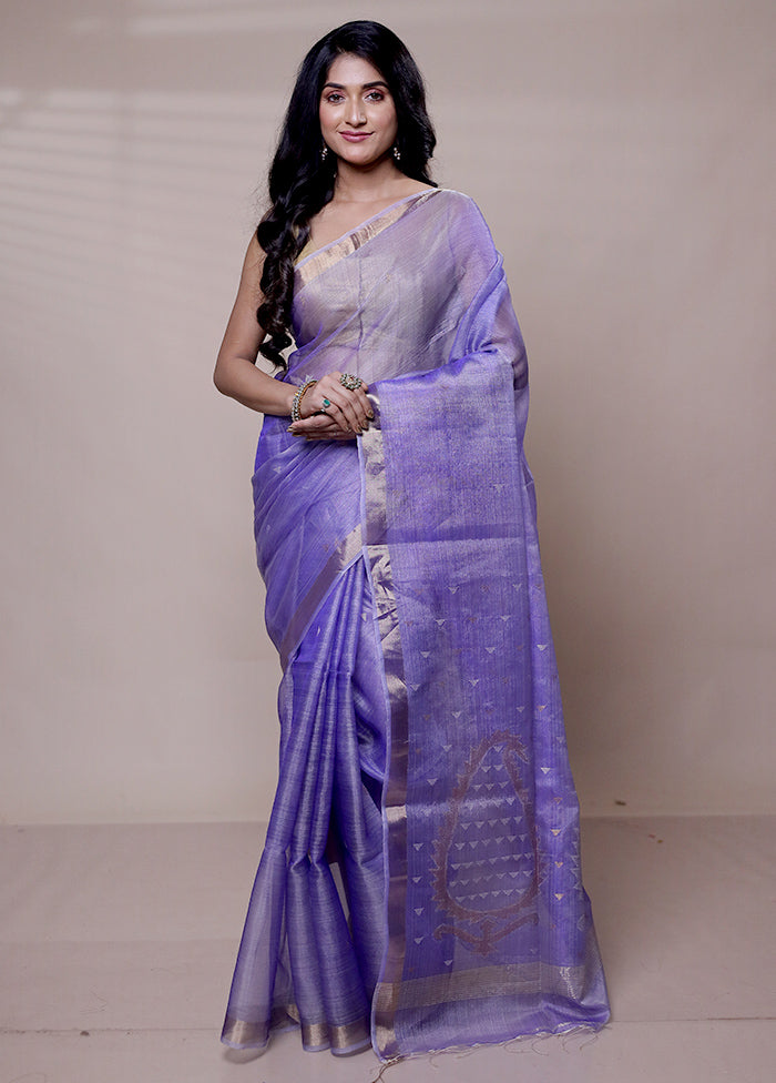 Purple Handloom Matka Pure Silk Saree With Blouse Piece