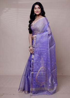 Purple Handloom Matka Pure Silk Saree With Blouse Piece