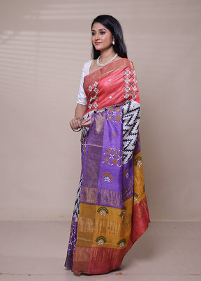 Pink Handloom Tussar Pure Silk Saree With Blouse Piece