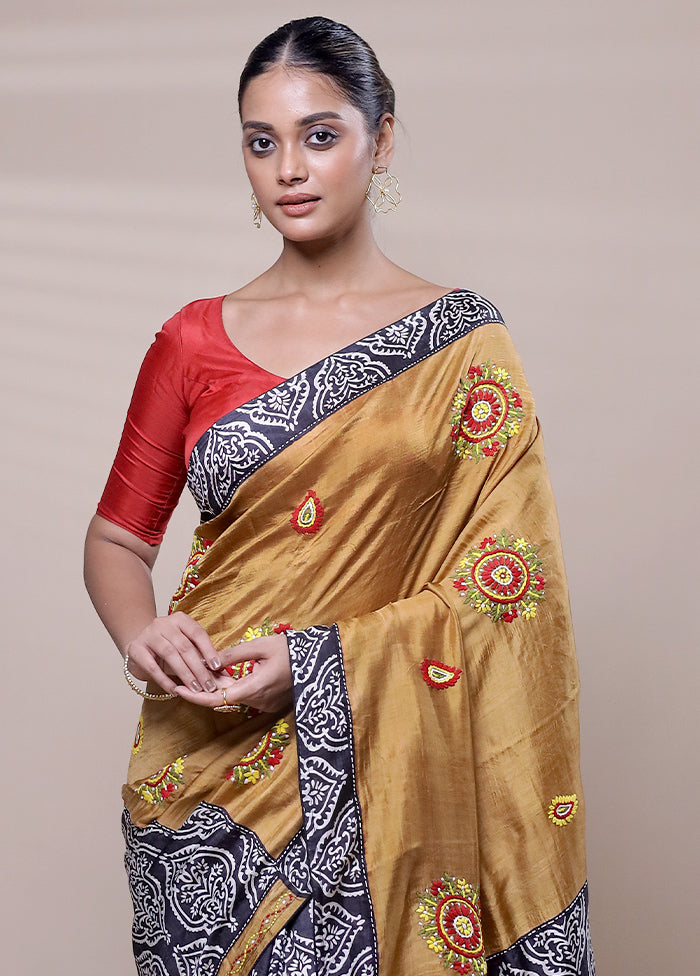 Yellow Printed Pure Silk Saree Without Blouse Piece