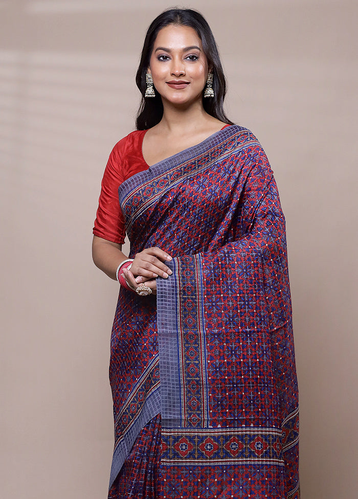 Red Printed Pure Silk Saree Without Blouse Piece