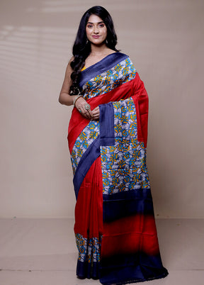 Red Printed Pure Silk Saree Without Blouse Piece