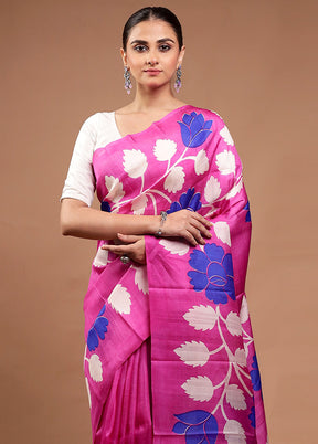 Pink Printed Pure Silk Saree Without Blouse Piece