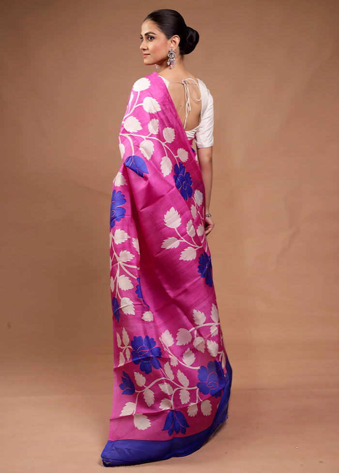 Pink Printed Pure Silk Saree Without Blouse Piece