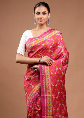 Pink Printed Pure Silk Saree Without Blouse Piece