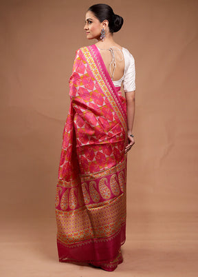 Pink Printed Pure Silk Saree Without Blouse Piece