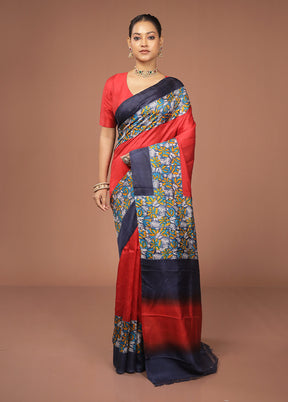Red Printed Pure Silk Saree With Blouse Piece