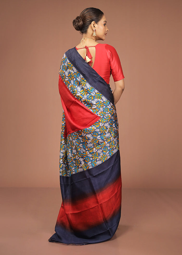 Red Printed Pure Silk Saree With Blouse Piece