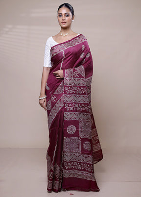 Maroon Printed Pure Silk Saree Without Blouse Piece