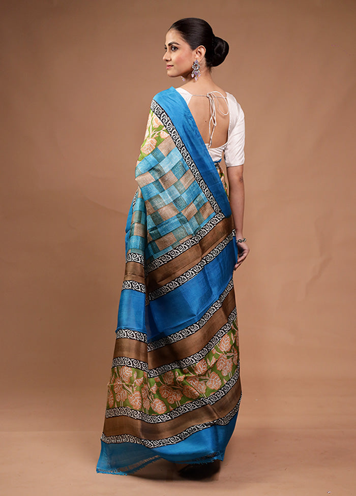 Green Printed Pure Silk Saree Without Blouse Piece