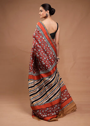 Red Printed Pure Silk Saree Without Blouse Piece