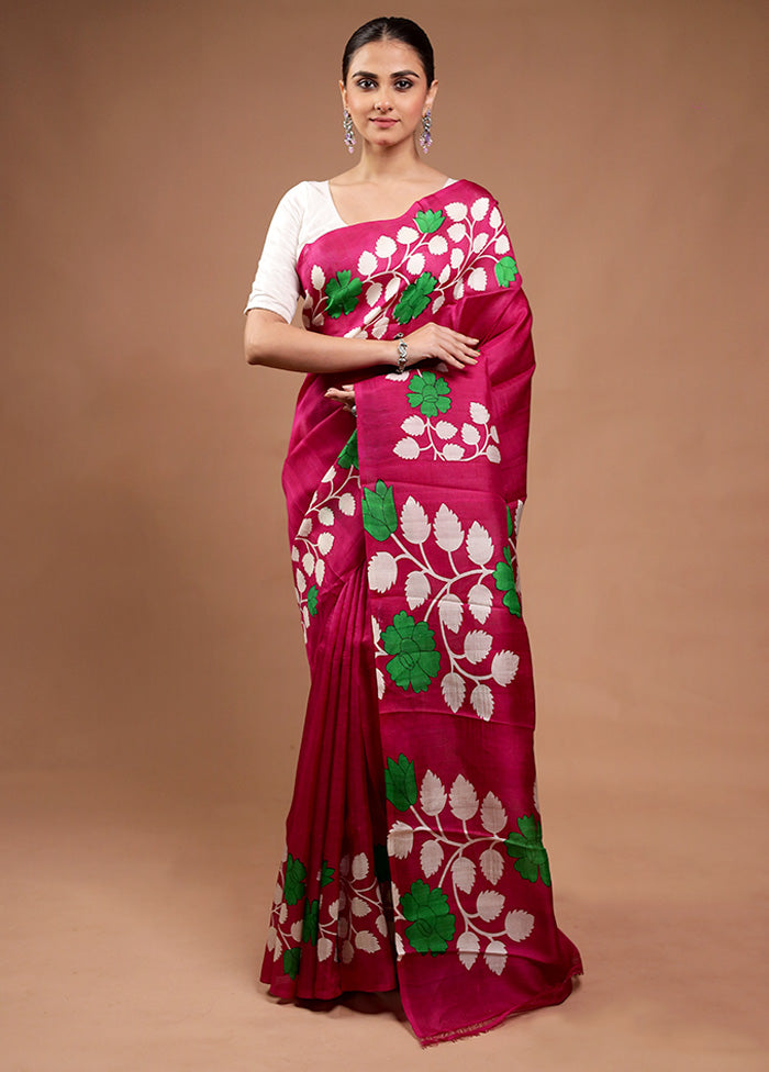 Pink Printed Pure Silk Saree Without Blouse Piece