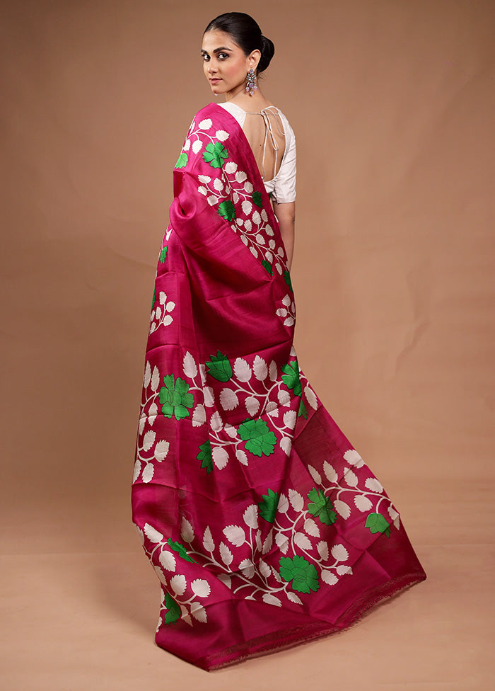 Pink Printed Pure Silk Saree Without Blouse Piece