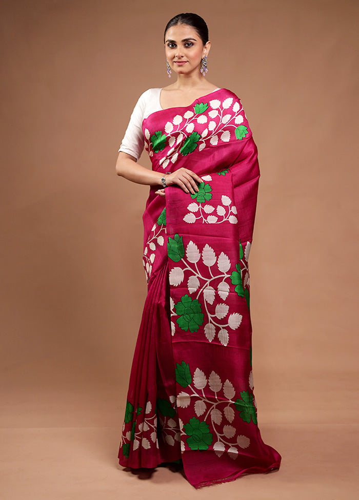 Pink Printed Pure Silk Saree Without Blouse Piece