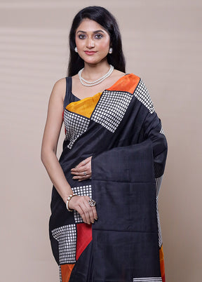 Black Printed Pure Silk Saree Without Blouse Piece