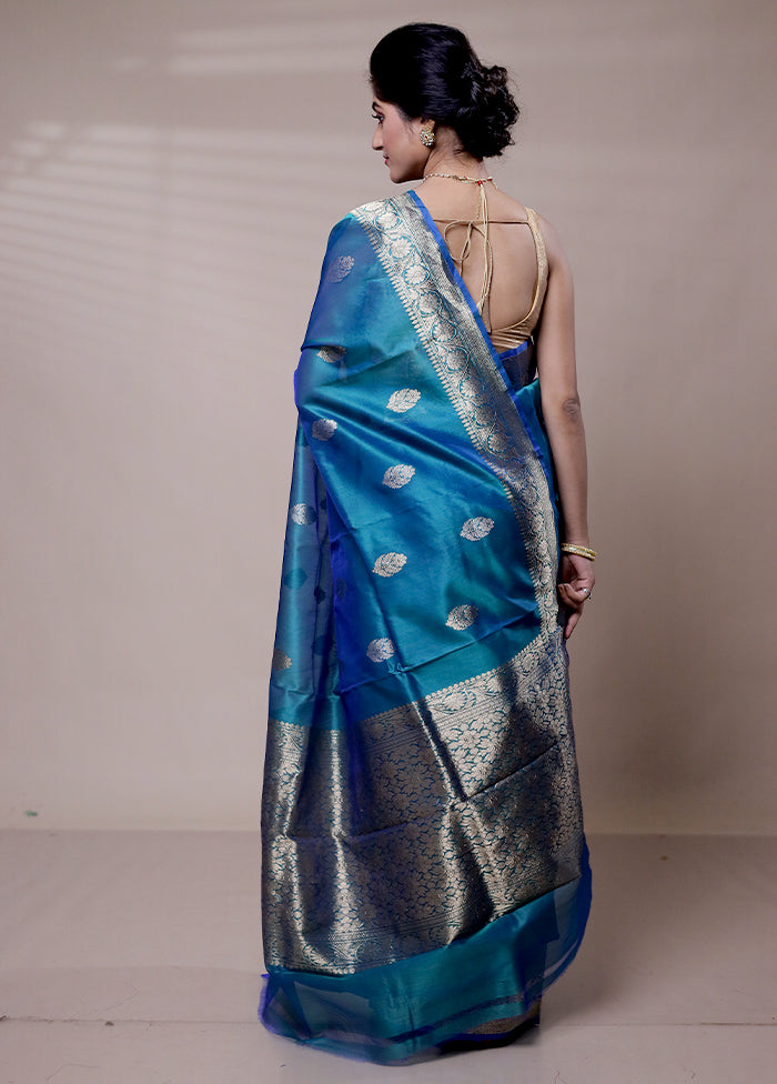 Blue Handloom Pure Organza Saree With Blouse Piece