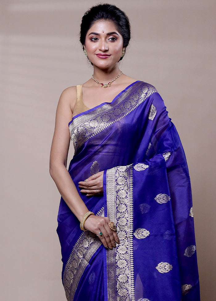 Purple Handloom Pure Organza Saree With Blouse Piece