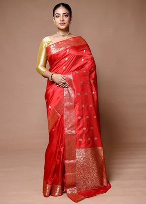 Red Handloom Katan Pure Silk Saree With Blouse Piece