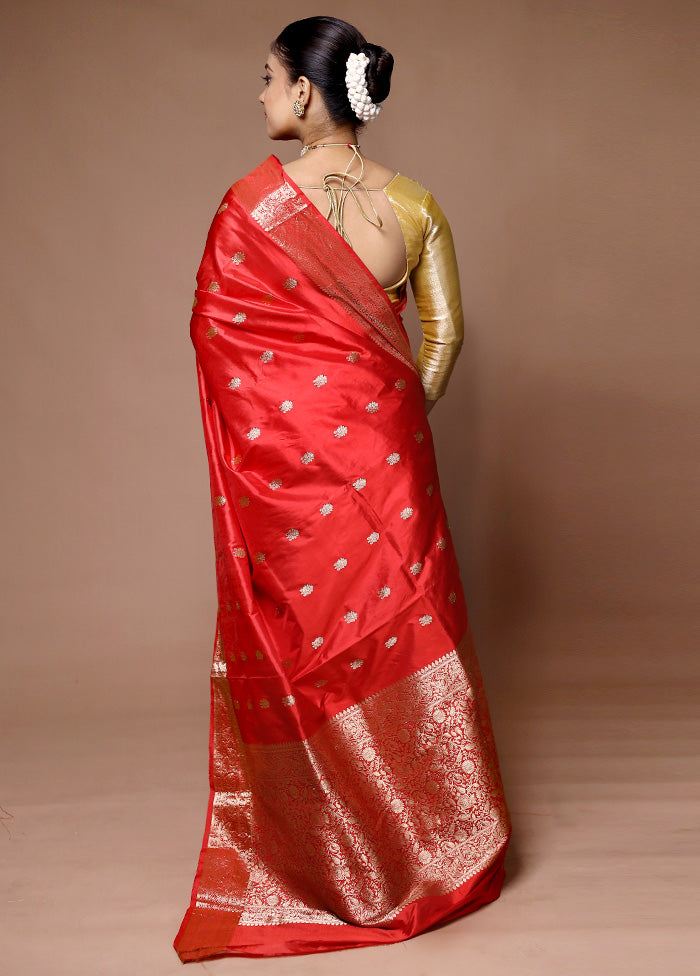 Red Handloom Katan Pure Silk Saree With Blouse Piece