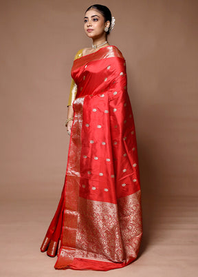 Red Handloom Katan Pure Silk Saree With Blouse Piece