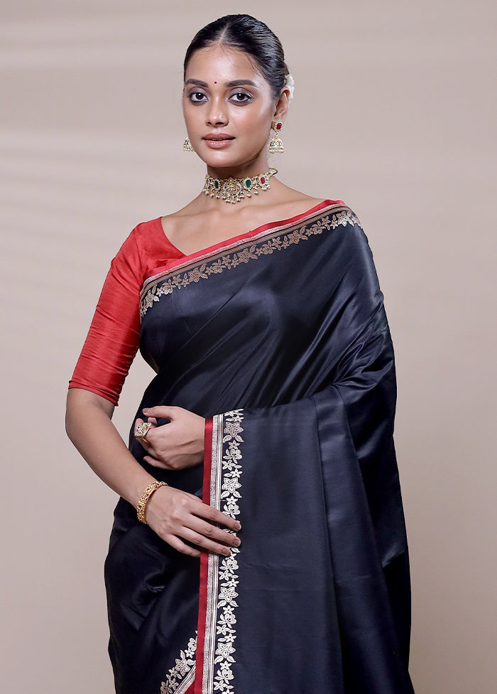 Black Banarasi Silk Saree With Blouse Piece