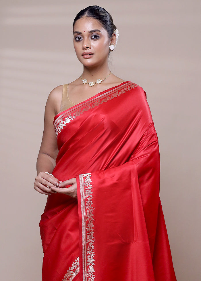 Red Banarasi Silk Saree With Blouse Piece