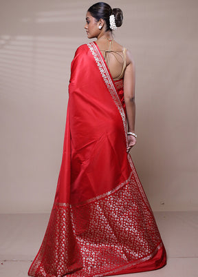 Red Banarasi Silk Saree With Blouse Piece