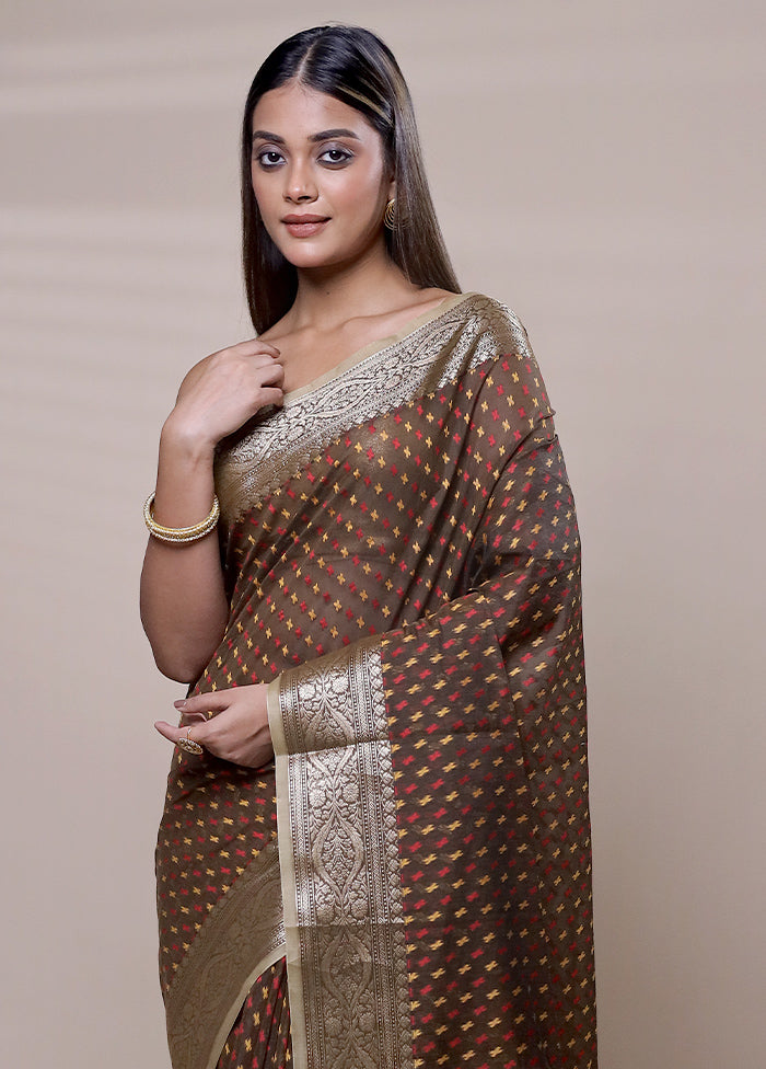 Brown Kora Silk Saree With Blouse Piece