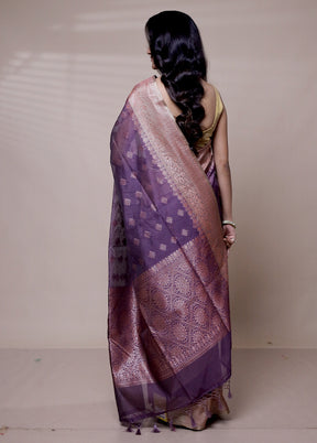 Purple Kora Silk Saree With Blouse Piece