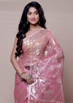 Pink Organza Saree With Blouse Piece