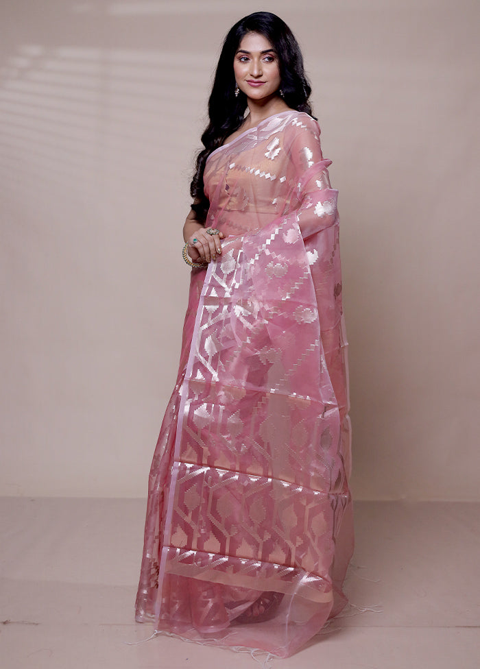 Pink Organza Saree With Blouse Piece