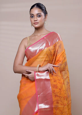 Yellow Organza Saree With Blouse Piece