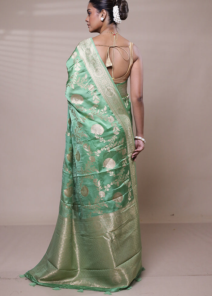 Green Handloom Pure Georgette Saree With Blouse Piece