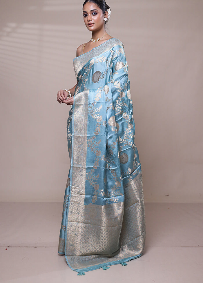 Blue Handloom Pure Georgette Saree With Blouse Piece