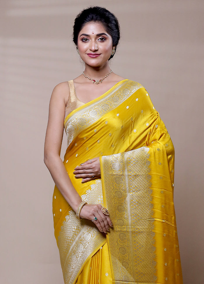 Yellow Handloom Pure Georgette Saree With Blouse Piece