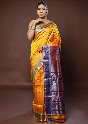 Yellow Handloom Baluchari Pure Silk Saree With Blouse Piece