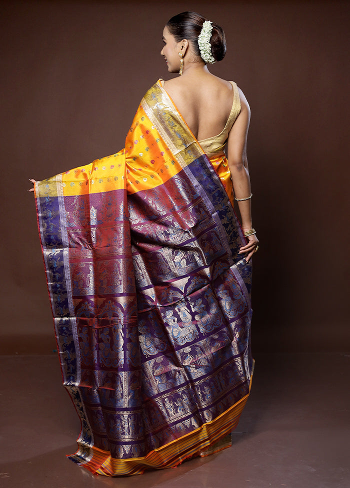 Yellow Handloom Baluchari Pure Silk Saree With Blouse Piece