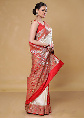 Cream Banarasi Silk Saree With Blouse Piece