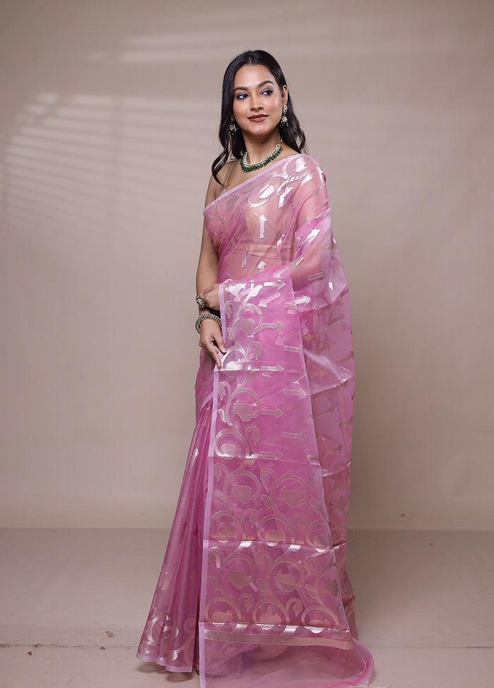 Pink Organza Saree With Blouse Piece