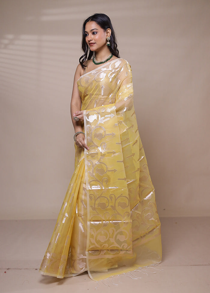 Yellow Organza Saree With Blouse Piece