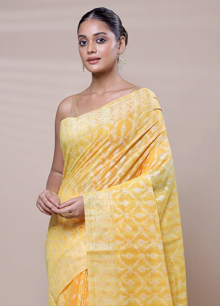 Yellow Cotton Saree With Blouse Piece