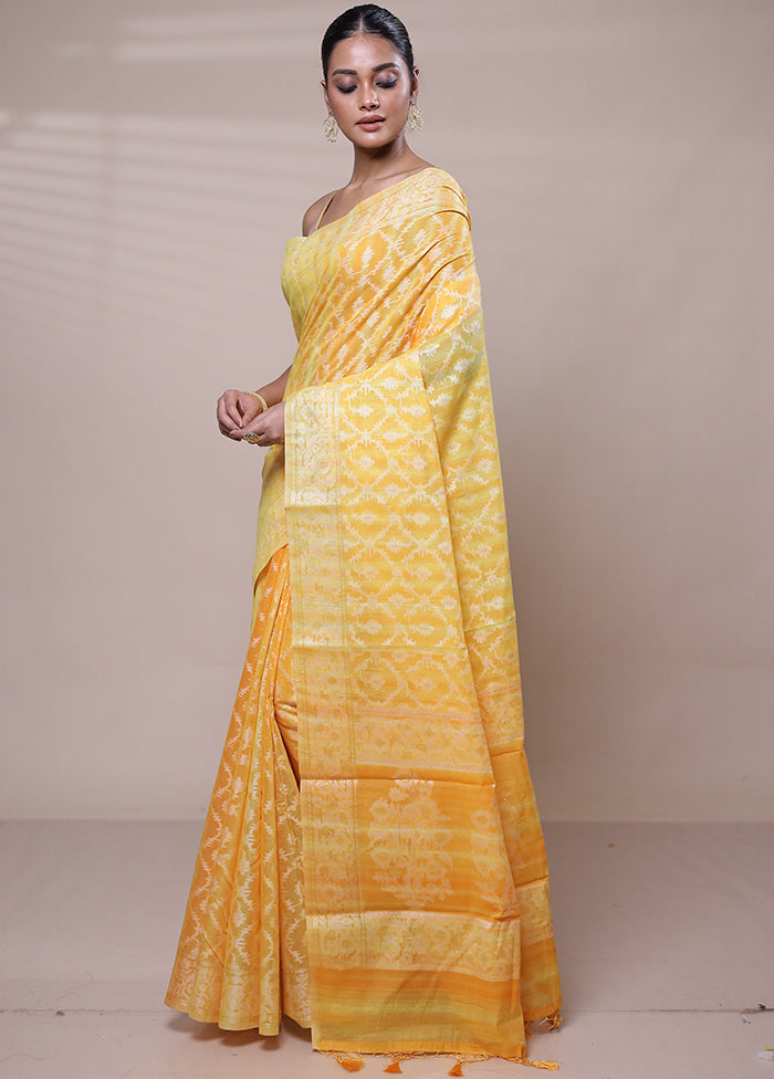 Yellow Cotton Saree With Blouse Piece