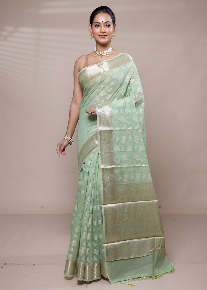 Green Pure Cotton Saree With Blouse Piece