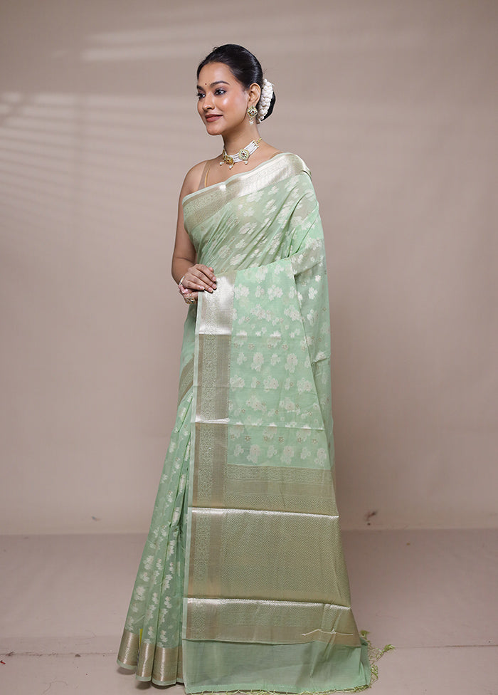 Green Pure Cotton Saree With Blouse Piece