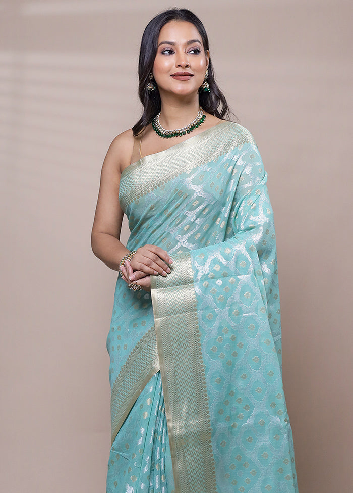 Blue Kora Silk Saree With Blouse Piece