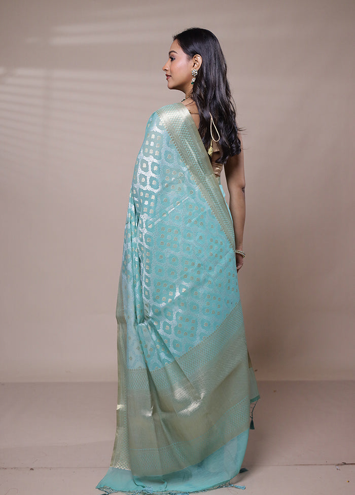 Blue Kora Silk Saree With Blouse Piece