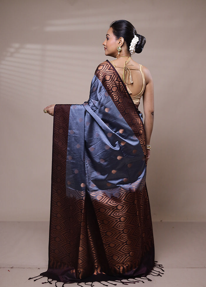 Grey Dupion Silk Saree With Blouse Piece