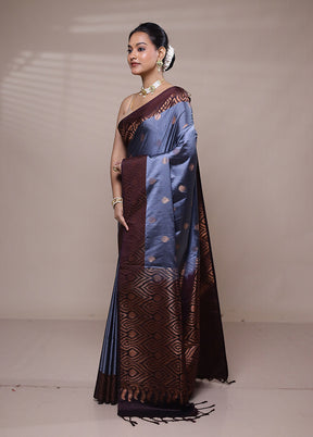 Grey Dupion Silk Saree With Blouse Piece